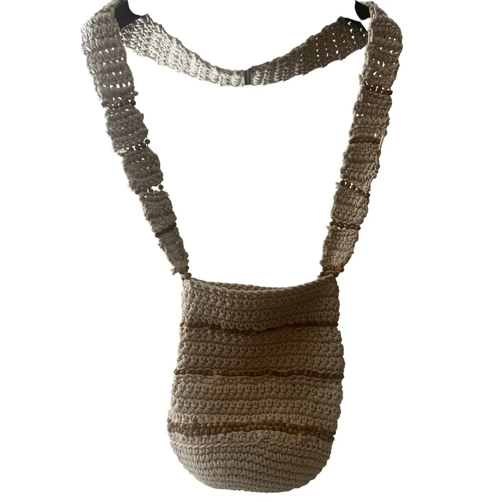 Free People Crochet Beaded Shoulder Bag Cream‎ Boho Crossbody